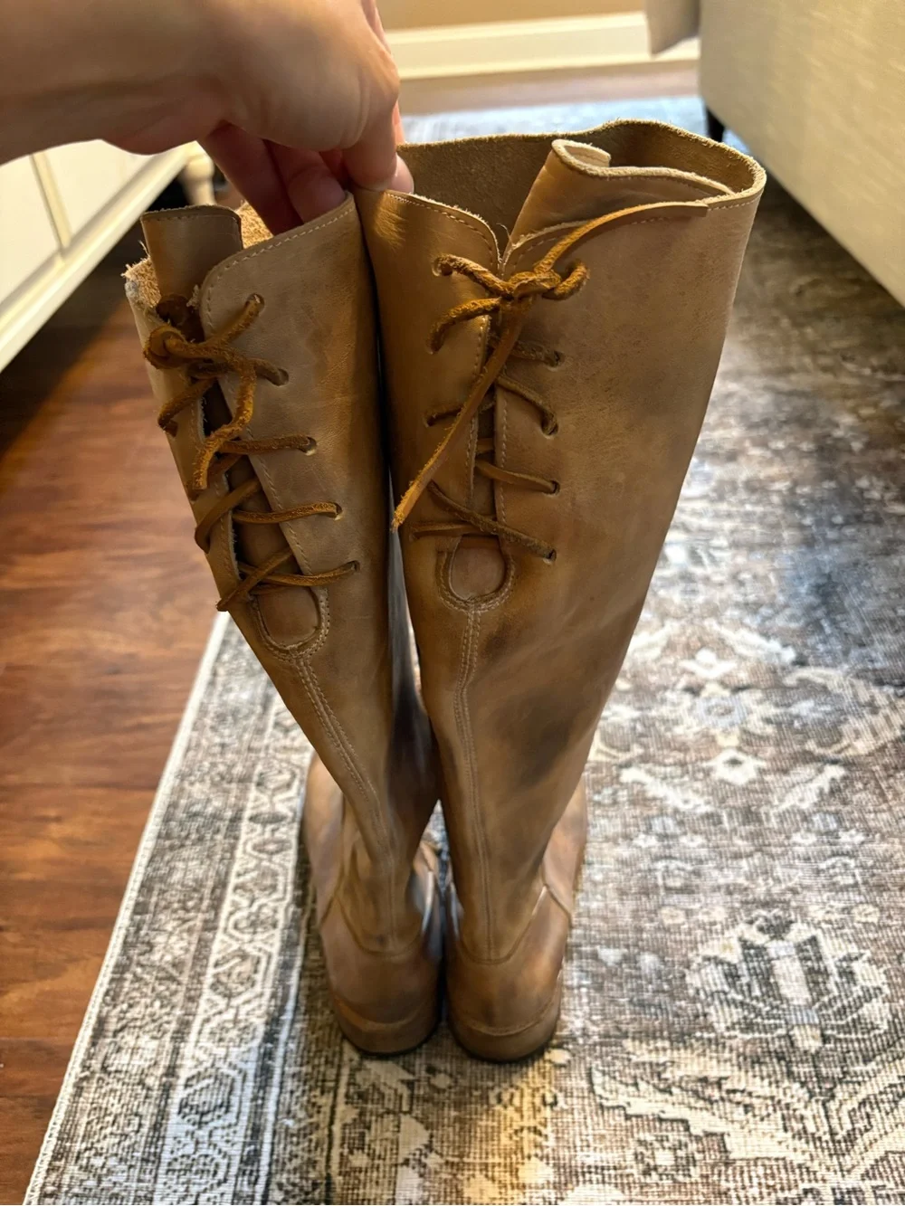 Bed Stu Tall Lace-Up Over-the-Knee Boots in Cognac Brown